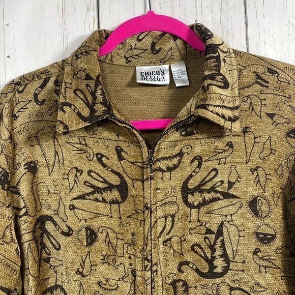 Vintage Chicos Abstract Print Zip Front Shirt Jacket Artsy Boho Lagenlook Earthy - Picture 2 of 13